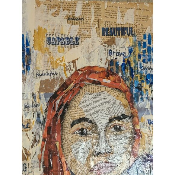 "I Am" Mixed Media Collage 16"x20" Torn Paper Art On Cradled‎ Wood Panel - Picture 6 of 8